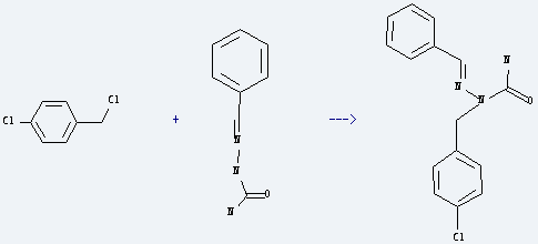 Hydrazinecarboxamide,2-(phenylmethylene)- is used to produce 2-(4-chlorobenzyl)-1-benzylidenesemicarbazide by reaction with 1-chloro-4-chloromethyl-benzene.